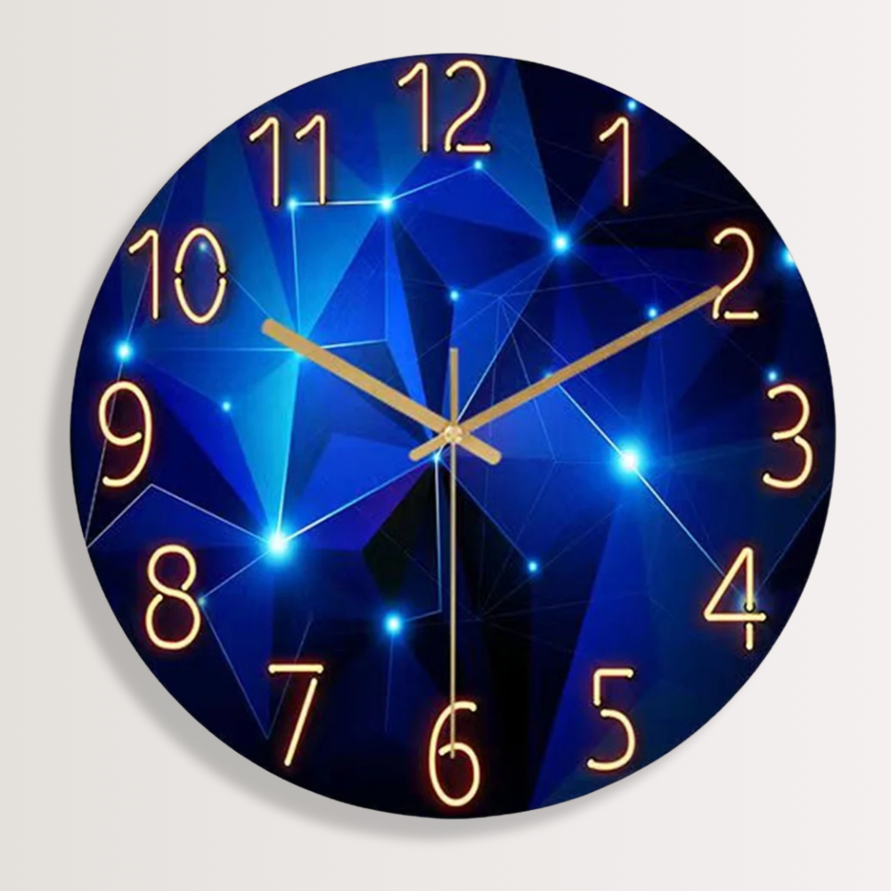 Horloge Murale | Géométrique Verre Bleu | Verre Bleu Géométrique | Cyan