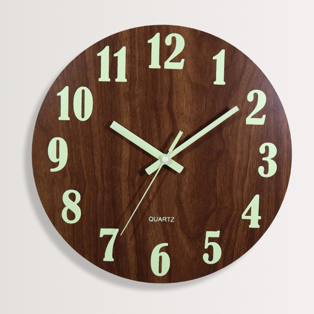 Horloge Murale | Phosphorescente Bois Noble | Bois Phosphorescent | Niko