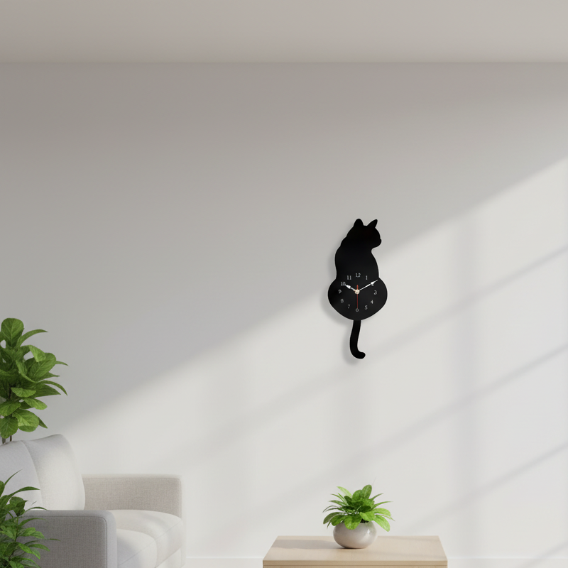 Horloge Murale | Chat Noir Design | Noir