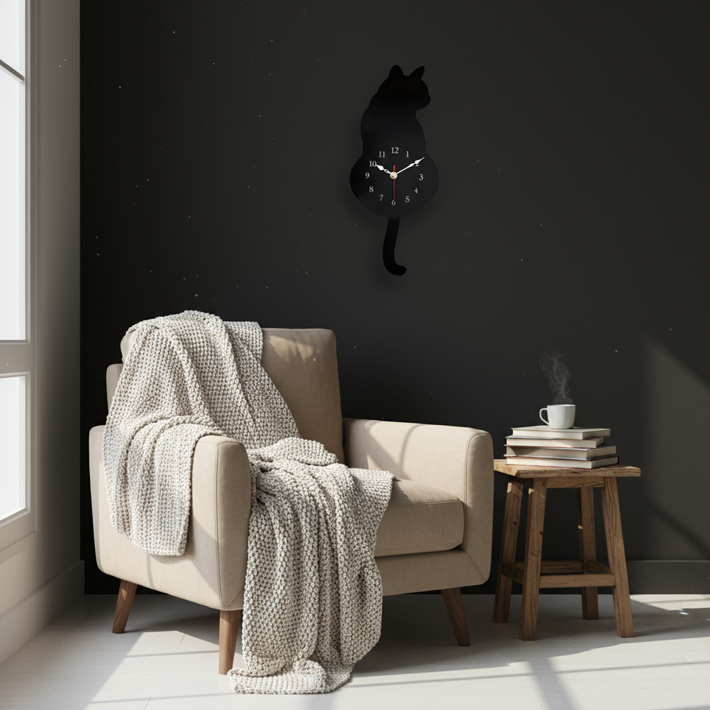 Horloge Murale | Chat Noir Design | Noir