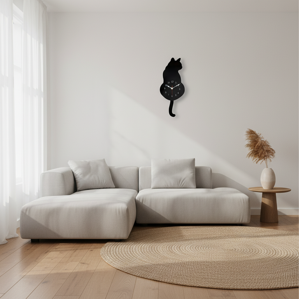 Horloge Murale | Chat Noir Design | Noir