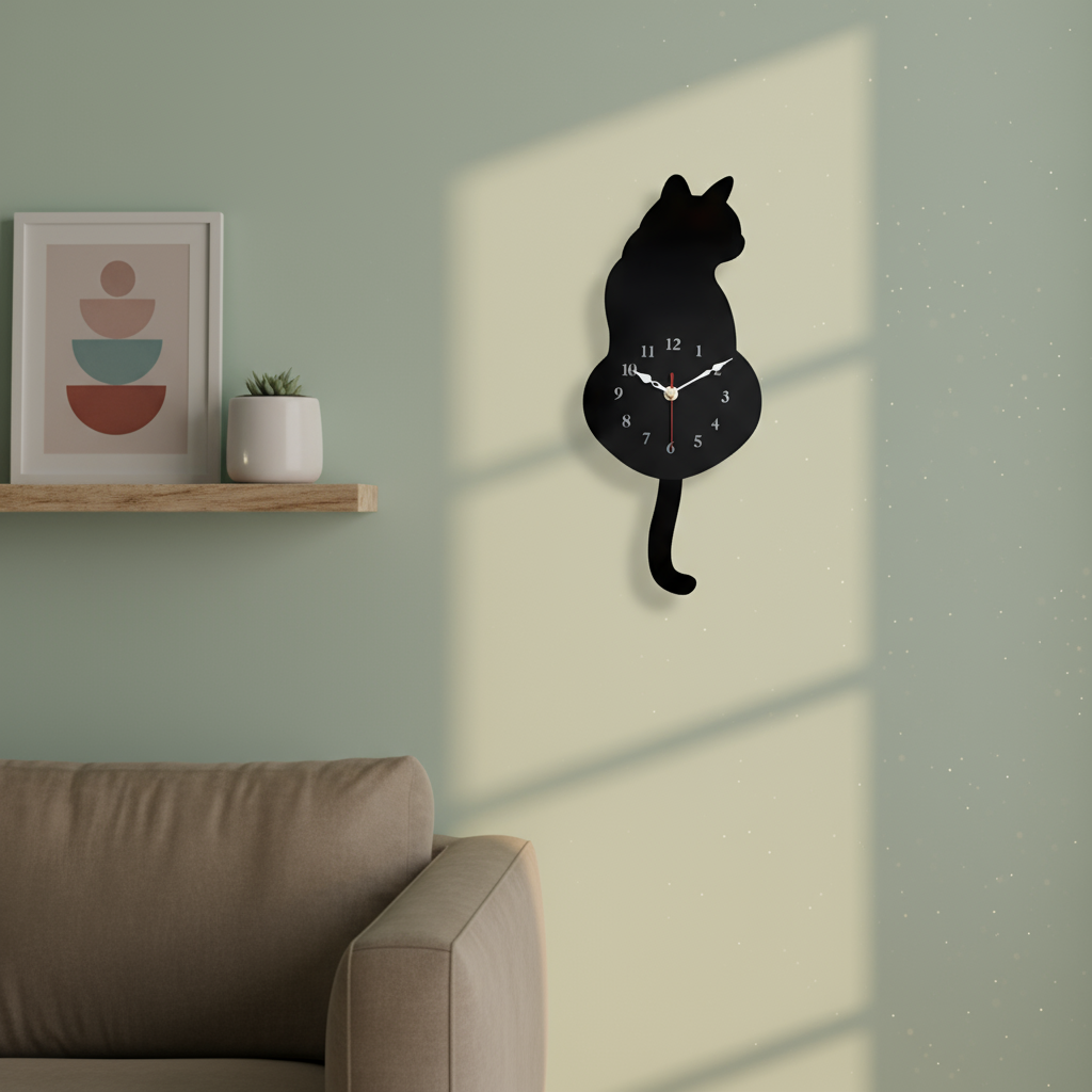 Horloge Murale | Chat Noir Design | Noir