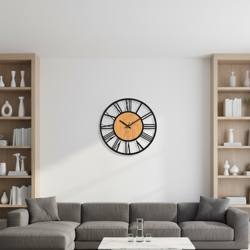 Horloge Murale | Bois Métal Romain | Bois & Métal | Roma