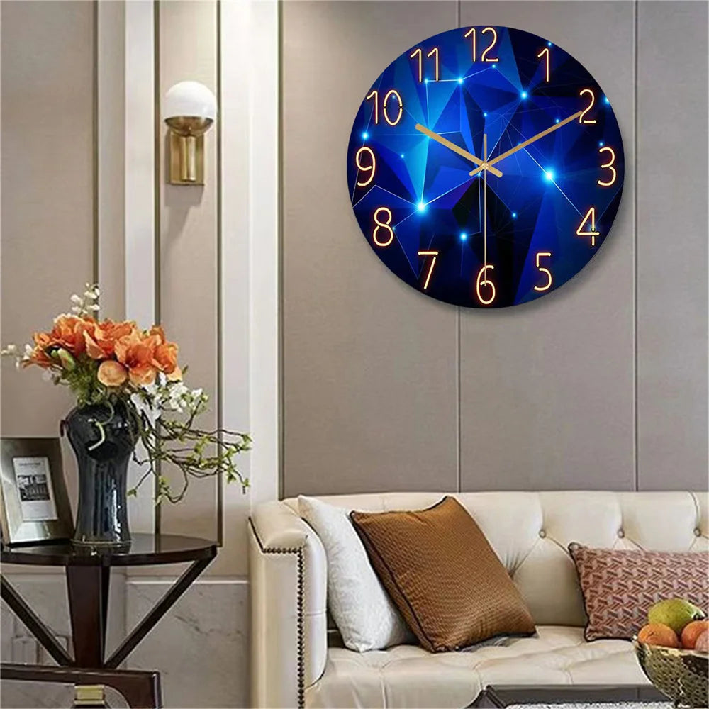 Horloge Murale | Géométrique Verre Bleu | Verre Bleu Géométrique | Cyan