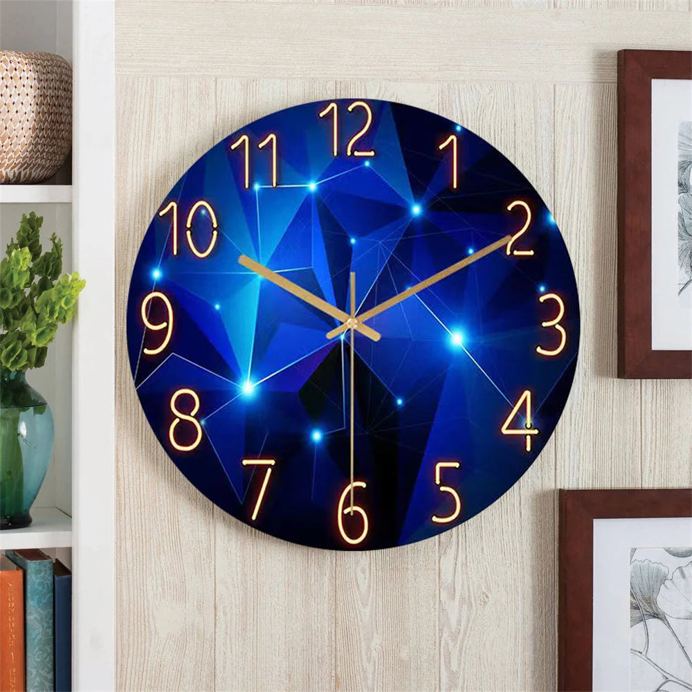 Horloge Murale | Géométrique Verre Bleu | Verre Bleu Géométrique | Cyan