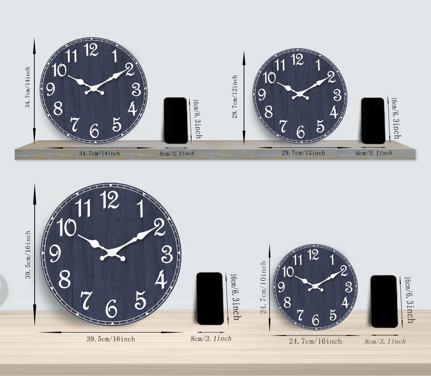 Horloge Murale | Bois Bleu Texturé | Texturé Bois | Björk