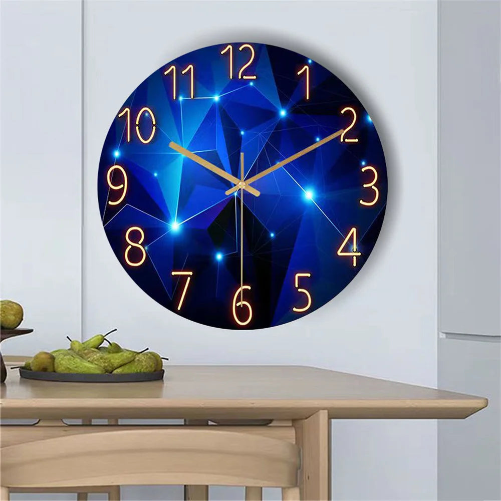 Horloge Murale | Géométrique Verre Bleu | Verre Bleu Géométrique | Cyan