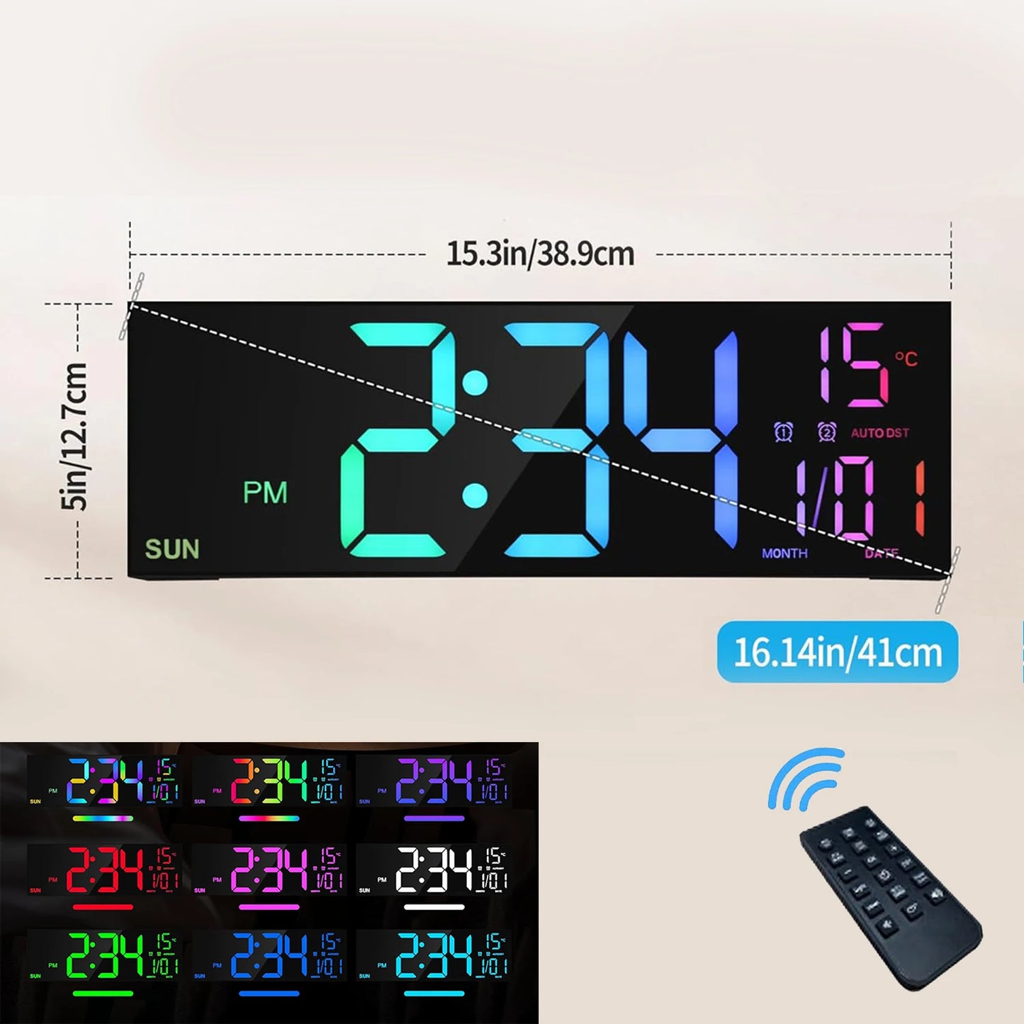 Horloge Murale | Digitale Numérique Multicolore | Télécommandée Colorée | Zayn