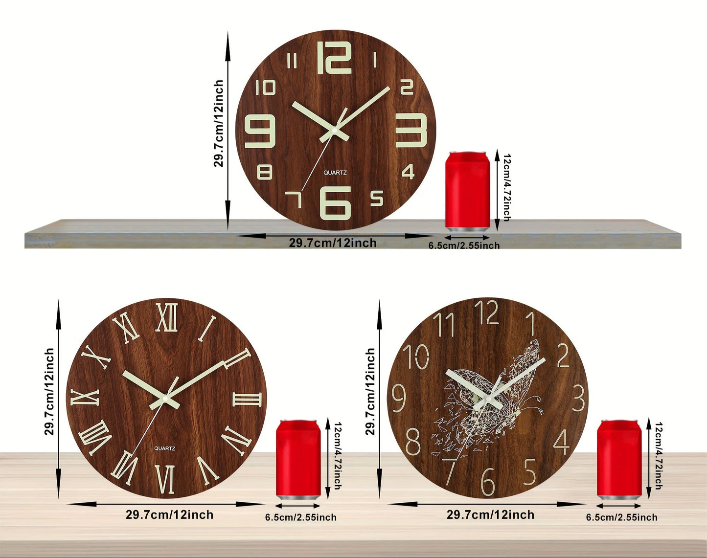 Horloge Murale | Bois Noyer Phosphorescente | Bois Nuit | NattTrä