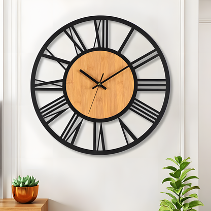 Horloge Murale | Bois Métal Romain | Bois & Métal | Roma